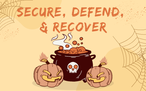 Cybersecurity Event photo with two pumpkins and a cauldron below the words, 